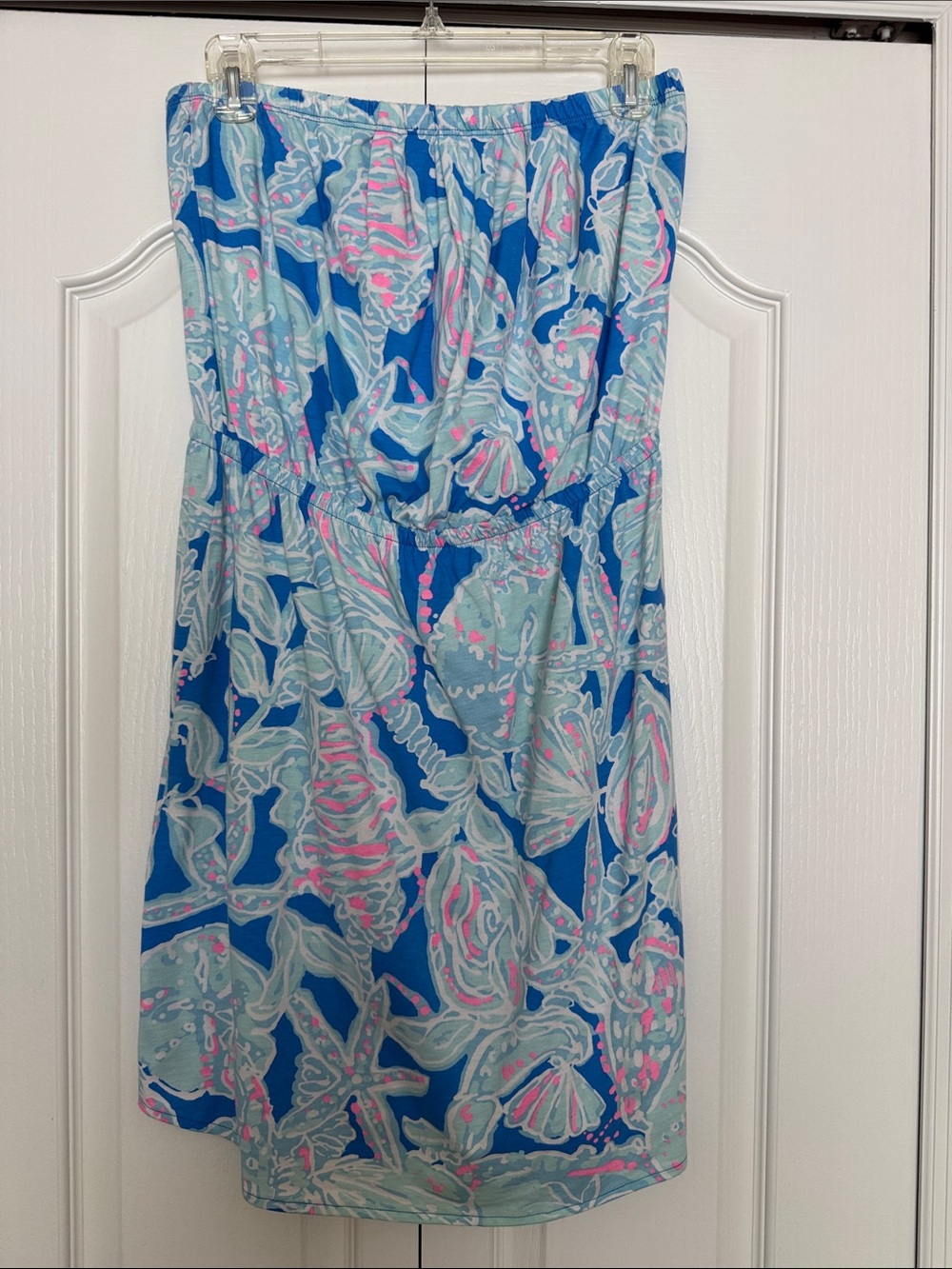 Blue Tropical Strapless Sundress with Pink & Blue Print